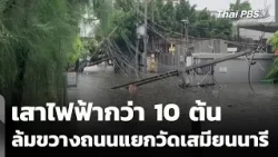 More than 10 utility poles collapse, blocking the road at Wat Samian Nari intersection